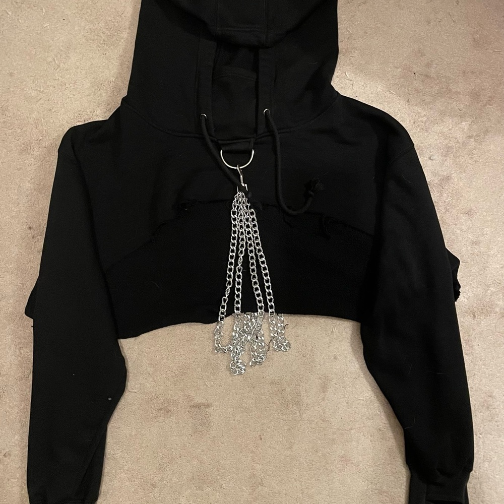 Current Mood Black Embellished Cropped Hoodie